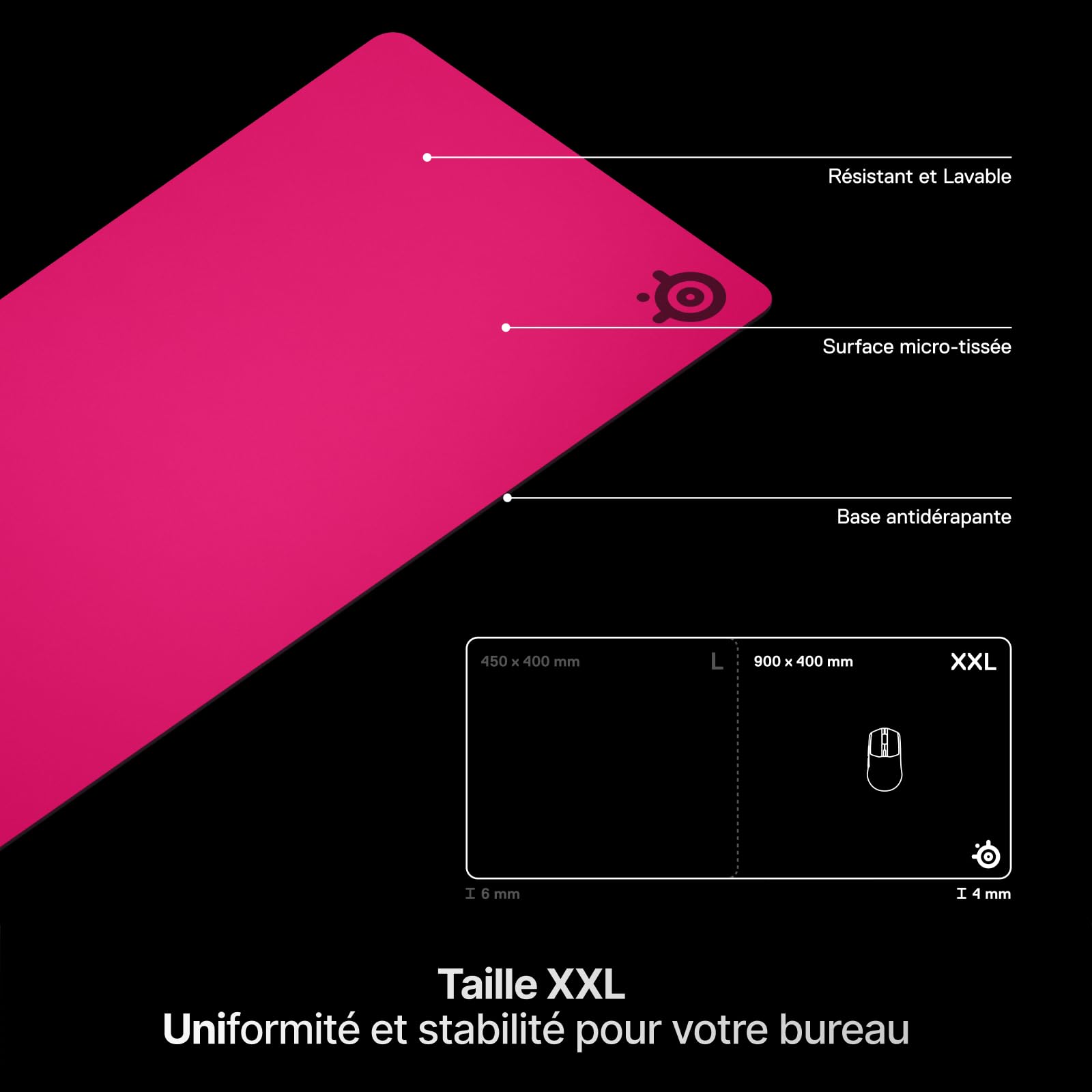 SteelSeries QCK Heavy- Tapis de Souris Gaming - Base antidérapante épaisse, Suivi précis optimisé FPS/MOBA/RTS/MMO - Disponible en XXL 900×400×4 mm, Magenta
