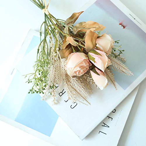 Artificial Dried Flowers Fake Silk Rose Flower Arrangements 2 Packs Of Plastic Wheat Ears Bouquet Decor Home Decoration Centerpieces (Champagne) #TOP1