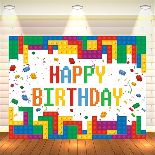 Image of Building Block Birthday Backdrop 4x3 Ft | Backdrops for Decoration | Birthday Decoration Backdrop | Banner for Kids Theme Party
