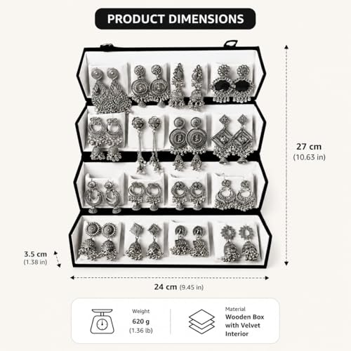 Image of Oxidized Designer Stud Earrings Set of 16 with Folding Jewelry Box | Traditional & Modern Earring Set for Women & Girls