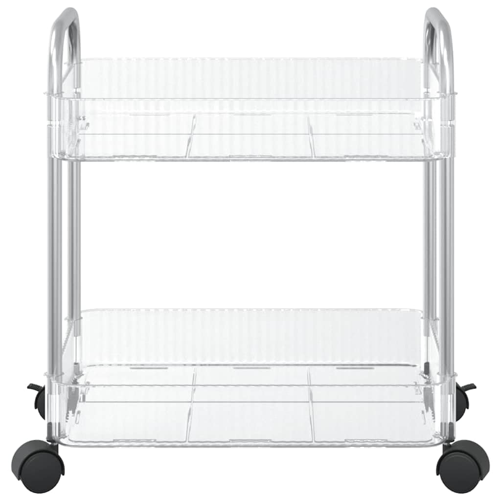 Carrello in acrilico trasparente con ruote, carrello portaoggetti a 2 ripiani con telaio in acciaio inox, 37 x 28 x 43,5 cm, include due ciotole sospese e quattro ruote con due freni, per cucina