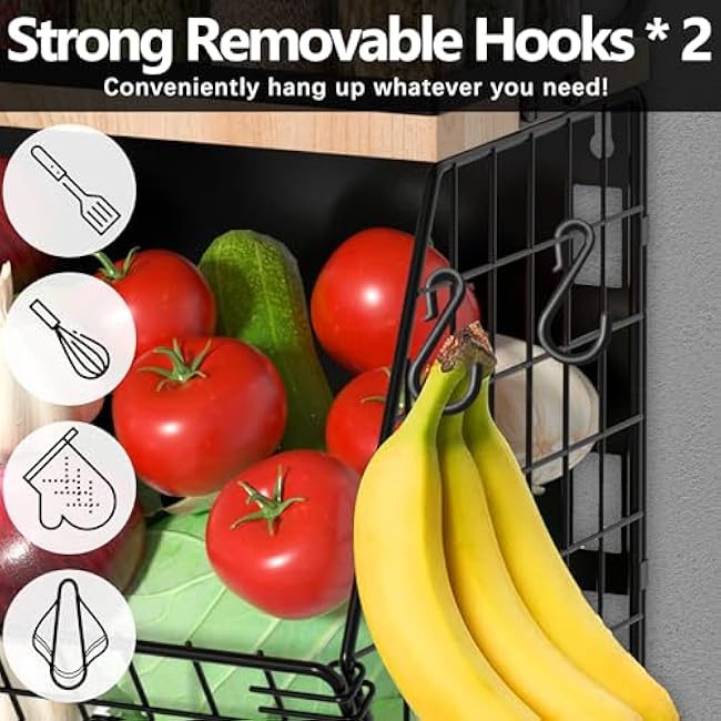 Magnetic Spice Rack for Refrigerator, Fruit, Potato & Onion Storage Bin,Large Capacity Magnetic Shelves for Side of Refrigerator, Kitchen Organizers and Storage Countertop,1 Pack Black