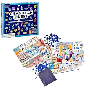 Rite Lite Hanukkah Quest Board Game – Jewish Holiday Game – Fun & Educational Chanukah Scavenger Hunt – Includes 6 Scenic Boards, 100 Dreidel Chips & Storage Bag – 1-6 Players Hanukkah Party Favors