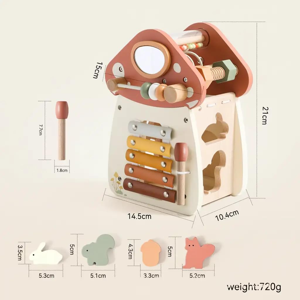 Cube d'Éveil Montessori en Bois 7-en-1 - Jouet d'Éveil Premier Âge avec Xylophone, Boulier et Labyrinthe à Perles - Cadeau Éducatif pour Bébé et Enfant 18 Mois+ - Design Durable et Sécuri