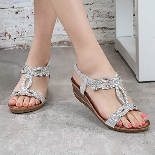 Sandálias modernas femininas largas casuais com strass sandálias boêmias sandálias anabela sapatos v