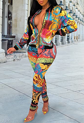 Image of YouSexy 2 Piece Legging Pant Sets for Women Floral Print Long Sleeve Tracksuits Outfits
