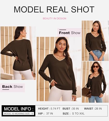 Dokotoo Womens Cashmere Sweaters Dressy Casual Long Sleeve V Neck Lightweight Ribbed Knit Wool Pullover Jumper Top2