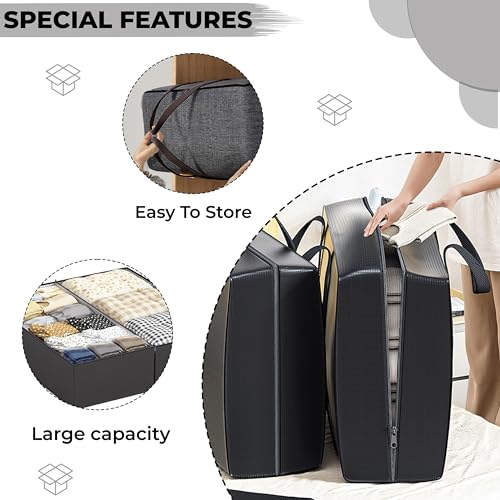 Image of Kraptick Storage Bag for Clothes, Cloth Organiser for Storage, Under Bed Storage Bag, Wardrobe Bags for Clothes Storage, Organiser for Cloth (Black) (55cmX23cmX35cm) Waterproof (DMFP639)