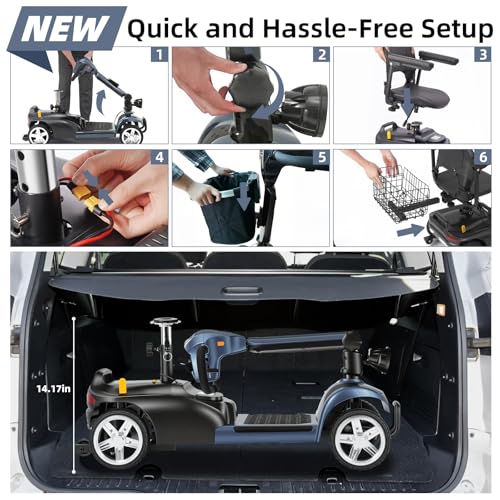 4 Wheels Mobility Scooter for Seniors/Adults Up to 300LBS,350W Electric Wheelchair Detachable Lithium Battery and Rear Mirror,Dual Baskets,Rotating Seat,with Taillight, USB Charging