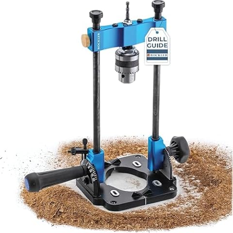 Rockler Drill Guide w/Chuck Key - Full-Size Drill Press Accessories for Small Shops - 0° to 60° Angle Drill Guide w/Easy-to-Read Protractor Scale - Self-Centering Portable Drill Guide Cover