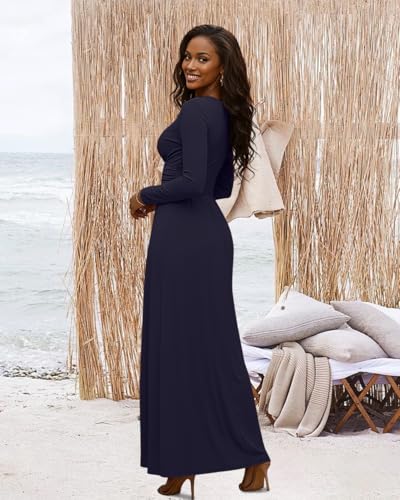 Image of Womens Backless Dress Sexy Halter Deep V Neck Maxi Dresses Sleeveless Long Cocktail Dress with Slit
