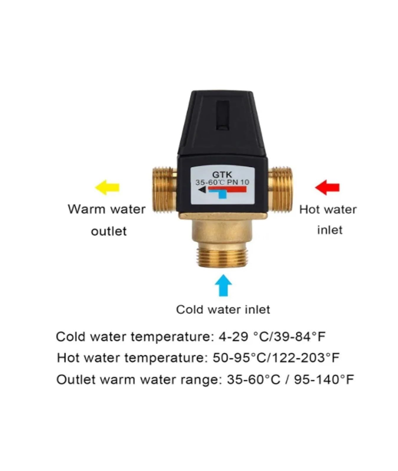 Válvula mezcladora termostática de 3 vías | Termostático de latón con rosca hembra/macho DN20/25 for calentador de agua solar(DN25 Female Thread)