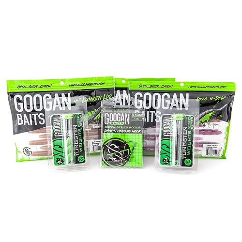 GOOGAN Squad Dropshot Bundle - Complete Bass Fishing Kit with Soft Baits, Hooks, & Weights