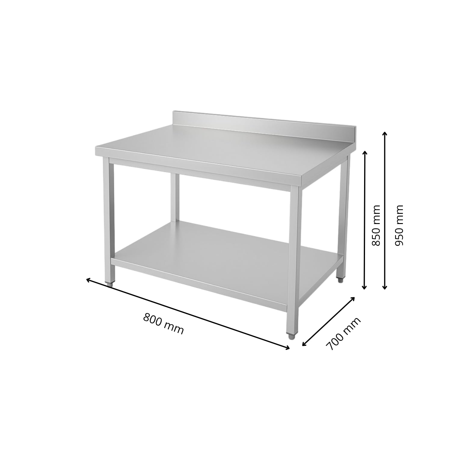 Genérico - Mesa de acero inoxidable (80 x 70 cm) | Con respaldo trasero, Estantería, Encimera de cocina
