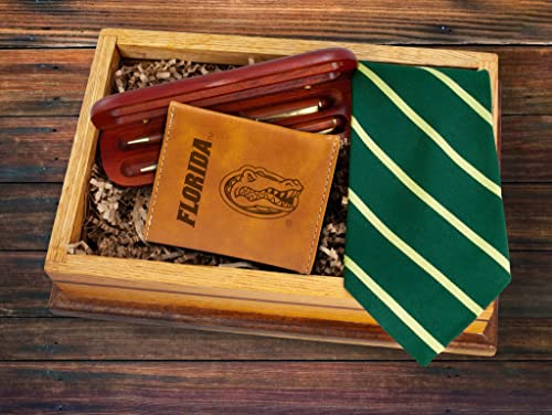 Image of Rico Industries NCAA Florida Gators Trifold Wallet, Brown - Laser Engraved Vegan Leather, 6 Card Slots, ID Window