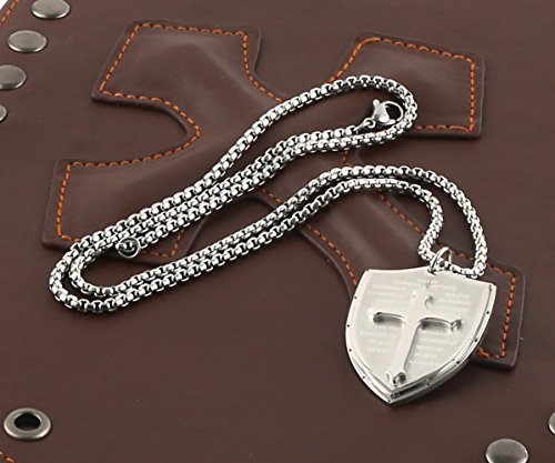 Hzman Shield Armor Of God Ephesians 6:16-17 Faith (Cross) Stainless Steel Pendant Necklace (Silver) #TOP3