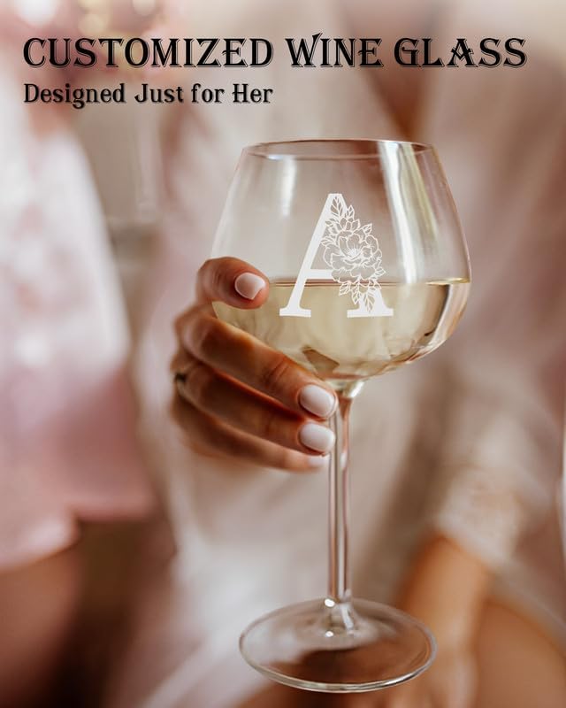 Physkoa Personalized Initial Wine Glass for Women - 20 oz Stemmed Monogrammed Glass, Customized Engraved Gift for Mom, Wife, Friend, Her - Birthday, Mother’s Day, Wine Lover Gift - Image 3