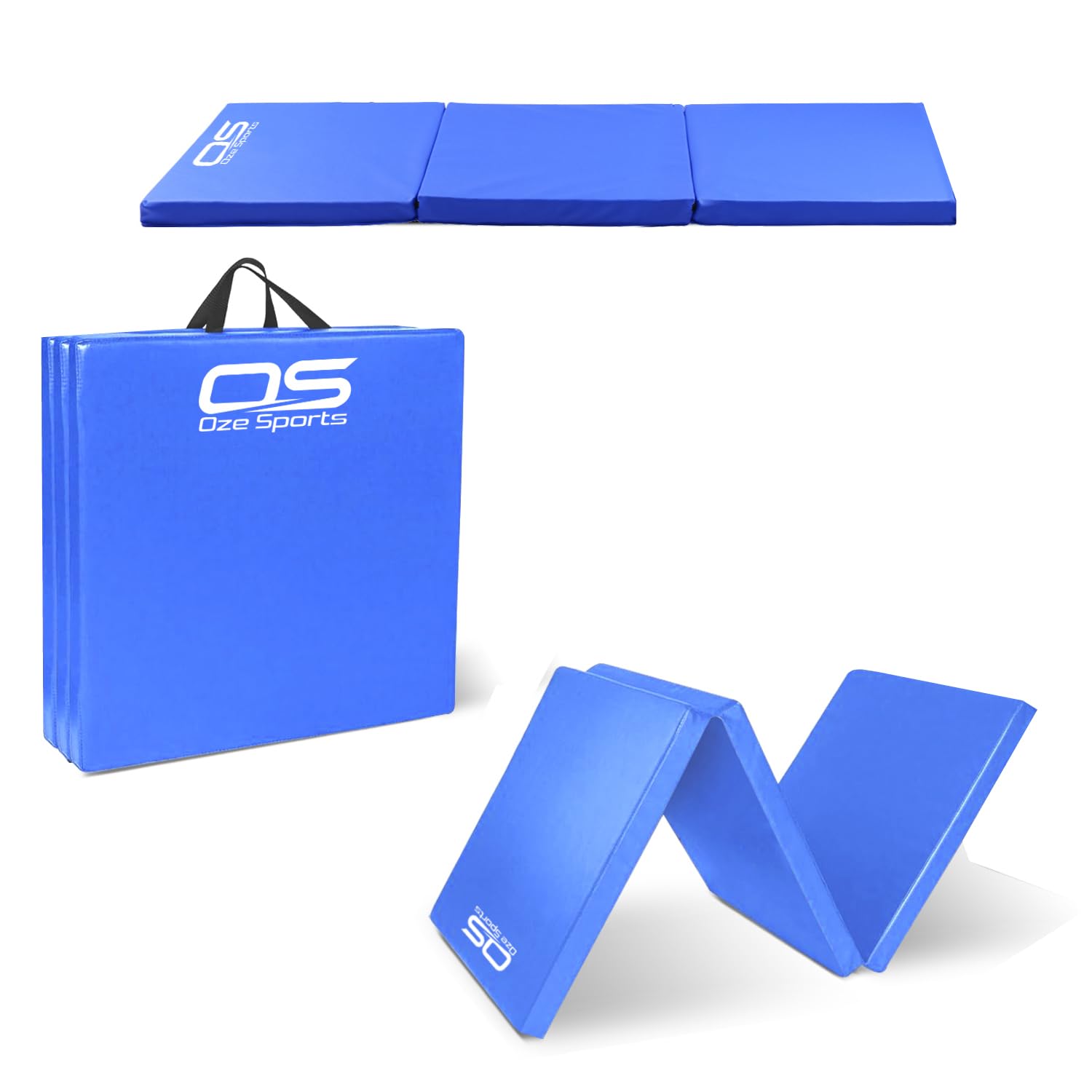 Gymnastic Tumble Exercise Mat Non Slip PU Leather Surface High Density Polyether Material 6FT Long Tri Folding Crash With Carry Handles perfect for gymnastics yoga Pilates (Blue)