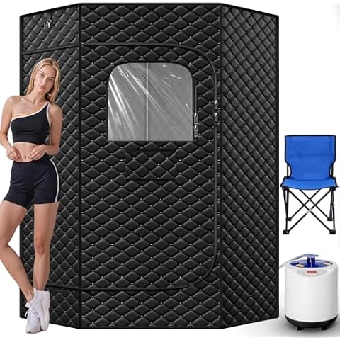 Manastin Portable Large Home Steam Sauna with 3L High Capacity Steamer, Personal Sauna Tent with Remote Control, 15 Levels Sauna Box with Folding Chair, Black (Large) Cover