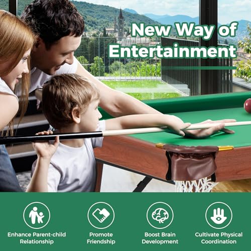 FANTASK Billiard Tisch, Tischbillard Klappbar mit 2 Queues, 2 Kreiden, 16 Bällen, Dreieck & Bürste, Pool-Billardtische für Zuhause, Bar, Billardtisch für Kinder & Erwachsene, 138 x 67 x 79,5 cm
