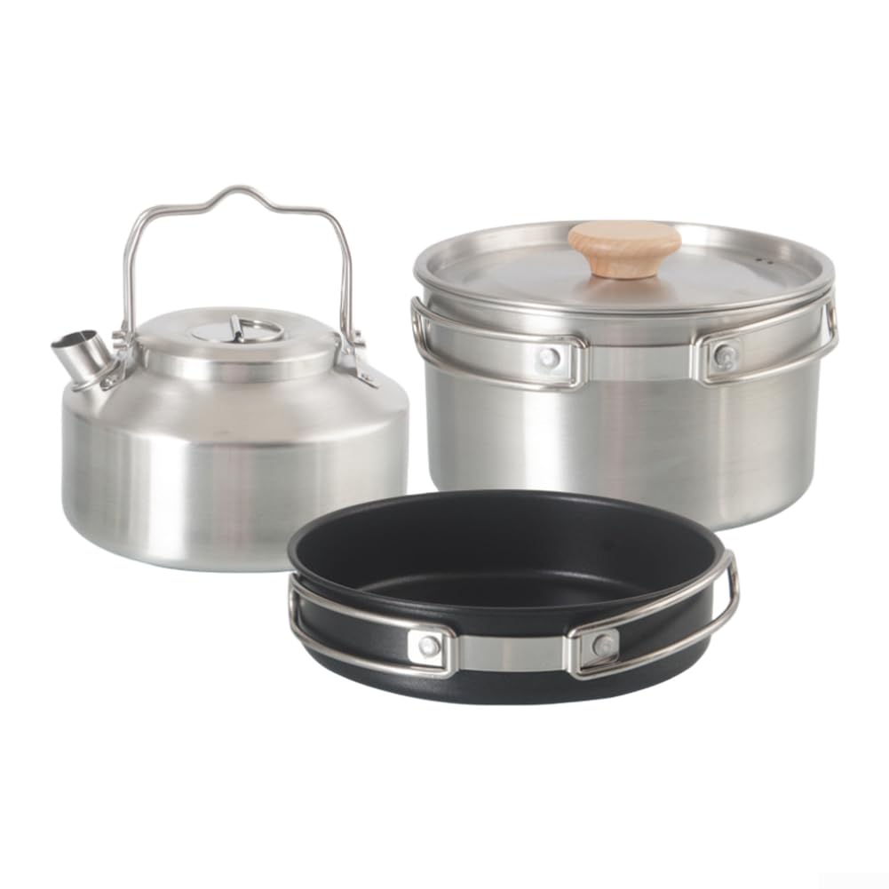 Juego Ollas para acero Inoxidable Camping 3 Piezas Antiadherente
