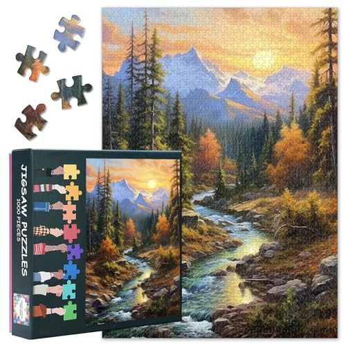 Wald 1000 Stück Puzzle für Erwachsene, Puzzles 1000 Teile schwierig und Herausforderung Sonnenuntergang Landschaft, 70 x 50 cm Familie Puzzle Spielabend & Home Decor (Mountain Series)