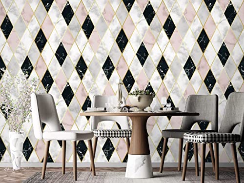 Image of FOKRIM Marble Wallpaper 45x300cm (14 SQFT) Sticker Wallpaper, Peel and Stick, Removable, Self-Adhesive, Waterproof, Decorative Wallpaper for Home, Kitchen, Bedroom, Office (Pink Check, 60x200)