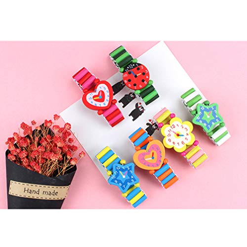 STOBOK 4 Stück Holzarmbanduhren Spielzeug Armband Uhr Modell für Kinder Geburtstagsfeier Gefälligkeiten (Zufälliges Muster)
