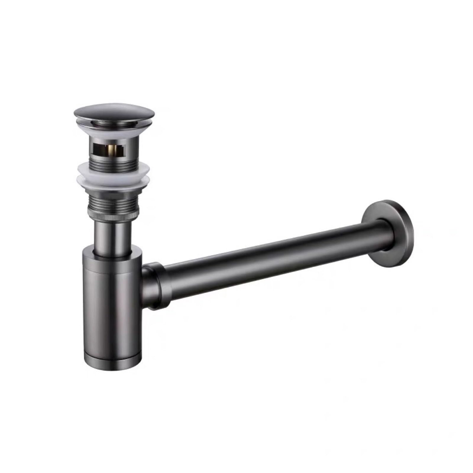 Ensemble de canalisations grises, Siphon rond en laiton, salle bains, vanité, tuyau lavabo, déchets avec pistolet vidange Pop-Up, 1 pièces Pour Bain(Black-1)