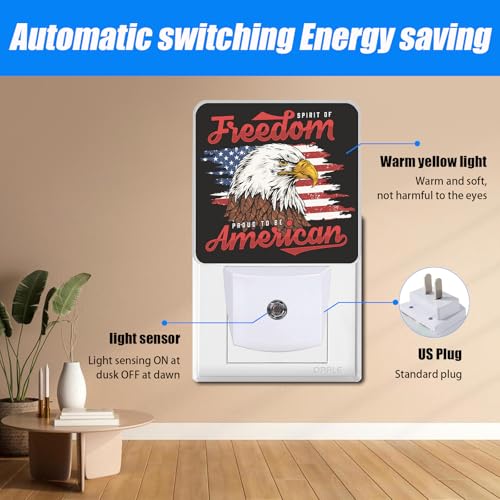 Image of American Flag Eagle Night Light,4th of July Nightlight Plug into Wall,LED Lamp,Suitable for Bedrooms,Kitchens,Toilets,Etc.Auto Sensor Dusk to Dawn,Energy-Saving