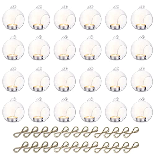 24 Pcs 3.15'/ 8cm Hanging Glass Tealight Holder Globe, Plant Terrariums Glass Orbs, Air Plants Tea Light Candle Holders, Home Decor Indoor Outdoor Garden (20 Pcs + 4 Pcs)