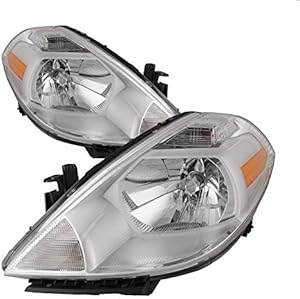 HEADLIGHTSDEPOT Chrome Housing Halogen Headlights Compatible with Nissan Versa 2007-2012 2-Door Coupe and Hatchback 4-Door Includes Left Driver and Right Passenger Side Headlamps