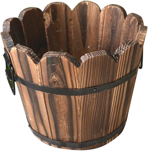 Yardwe Maceta de madera retro de barril pequeño para decoración al aire libre, maceta de interior, suculentas, flores, decoración de escritorio al