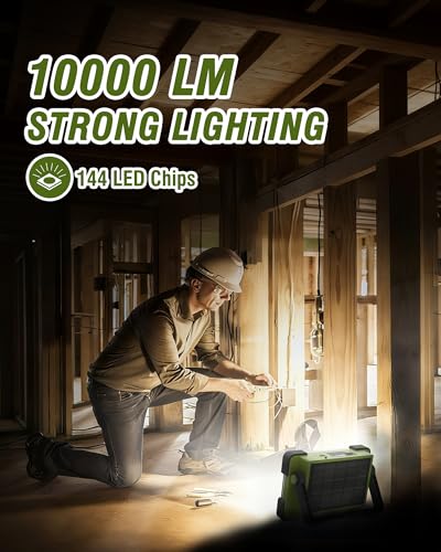 Image of 120W Solar Rechargeable Work Light, Portable Flood Light with Stand, 144 LED 10000LM Led Work Light with 4 Modes, IP66 Waterproof Outdoor Working Light for Emergency Repair Mechanic Camping
