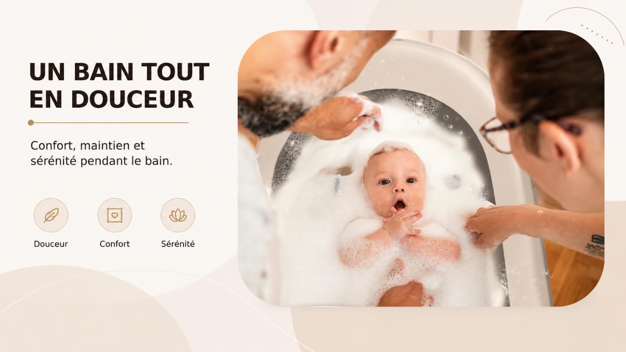 Baignoire Bébé sur Pied Pliable – Support Renforcé en Acier – Thermomètre Intégré – Coussin Ergonomique – Tuyau de Vidange – Pieds Antidérapants – Baignoire Bébé Gain de Place – Bébé Dauphin