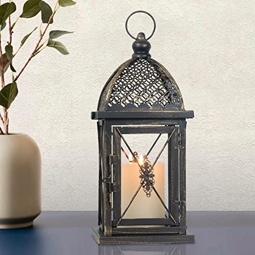 Image of NEEDOMO 14.4 inch Outdoor Lantern, Large Vintage Lanters Decorative Indoor with Clear Glass, Metal Candle Lantern Decor for Home, Table, Patio, Front Porch, Rustic Farmhouse Wedding Shelf