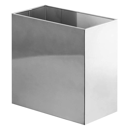 mDesign Bote de basura rectangular de acero pequeño de 2.4 galones9.1 litros, cesta de residuos para baño, dormitorio, oficina en casa, sostiene
