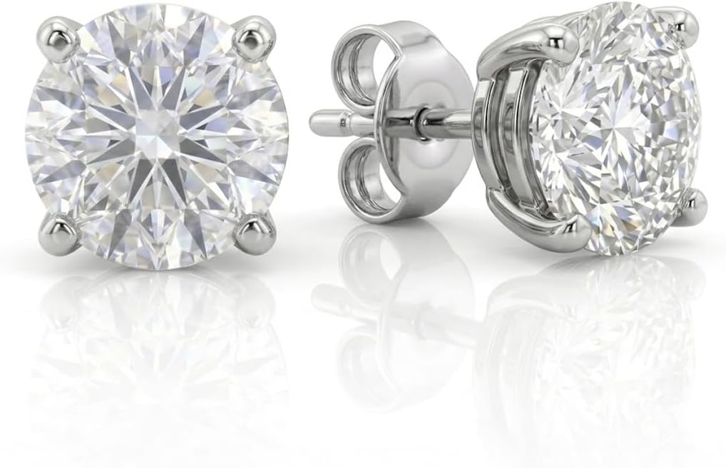 Lab Grown Diamond Stud Earrings for Women and Men | 1/6-5 CT TW Solid 14K White and Yellow Gold | Certified GH Color and VS - SI Clarity Diamonds | Choose Push Back or Screw Back Posts