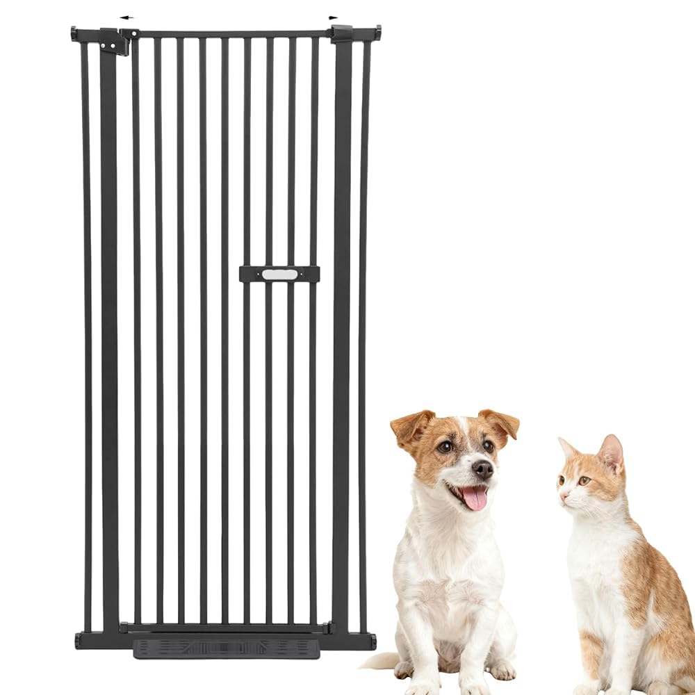 Türschutzgitter Treppenschutzgitter Ohne Bohren, Hundegitter Tür | 150cm, Schließt Automatik, Verlängerbar Hundegitter, für Haustier Kleinen Haustieren Hunden Katzen, Schwarz