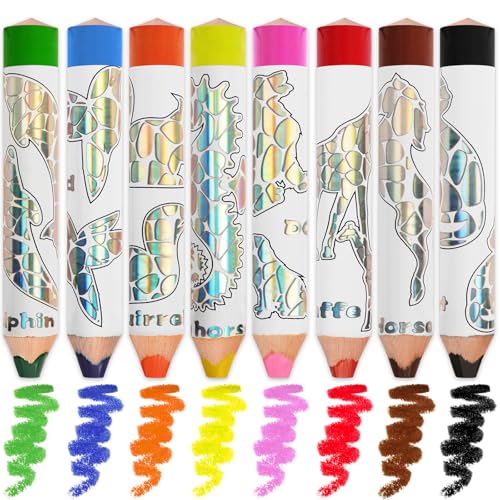 ThEast Stocking Stuffers for Kids, 8 Jumbo Toddlers Colored Pencils, Cute Animal Toddlers Crayons Coloring Pencil with Sharpener, Pre-Sharpened