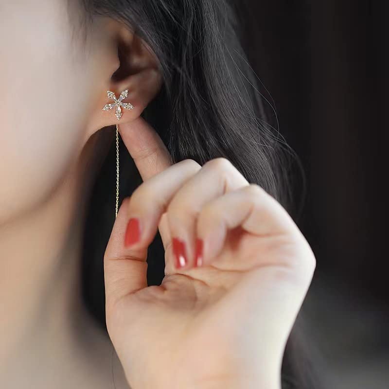 Shiny Diamond Flower Earrings,Tassel Dangle Earrings for Women Wedding Drop Earring Fashion Jewelry Gifts (Silver)3