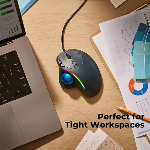 Image of Wired Trackball Mouse with RGB Lighting, Ergonomic Thumb Control to Reduce Muscle Strain, 5 Adjustable DPI, Dual USB-C & USB-A Connectivity, Compatible with PC, Laptop, Mac, Windows-Blue