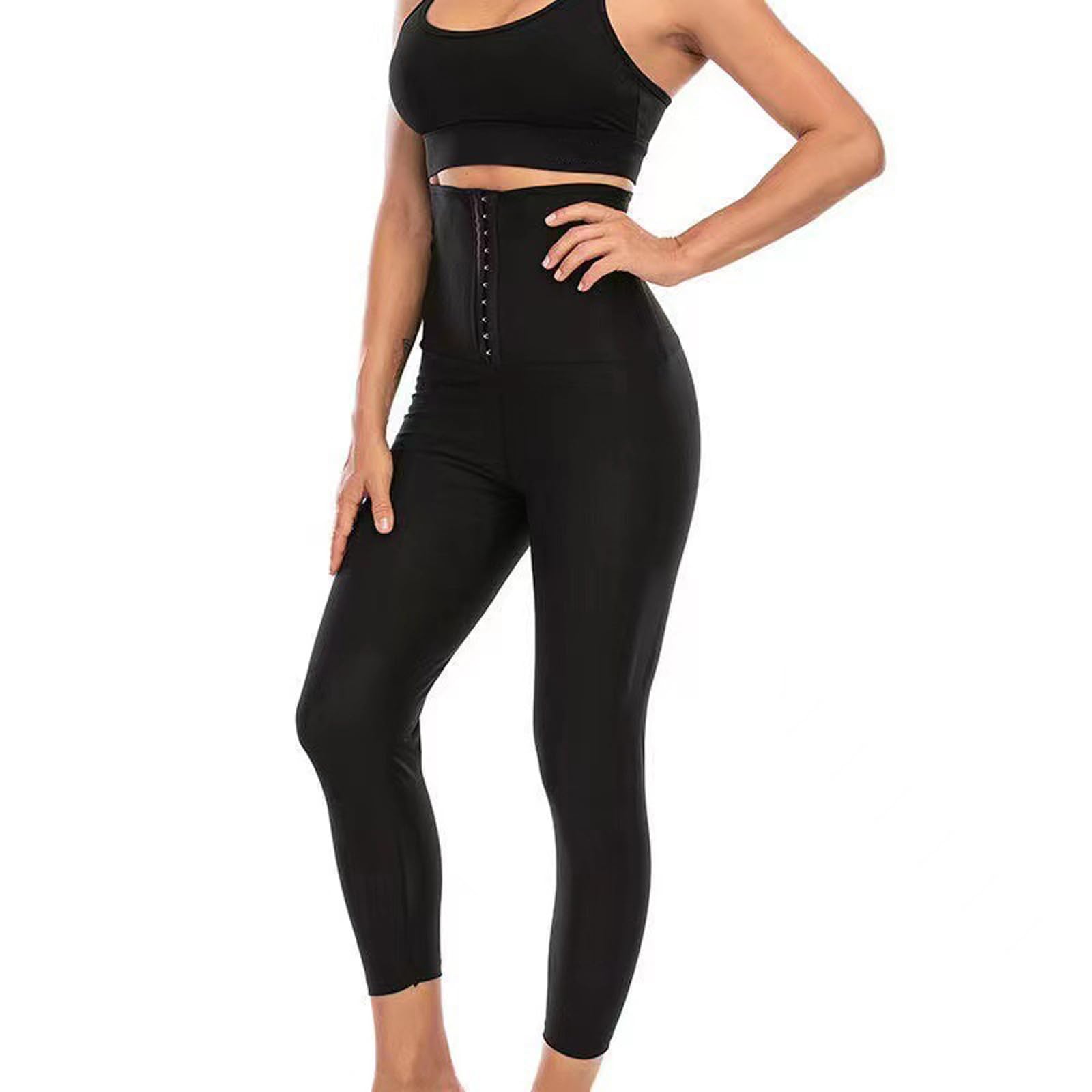 Meichoon High Waisted Sauna Pants Women's Yoga Leggings with Waist Trainer Tummy Control Body Shaping Adjustable Hook & Eye Closure Exercise Fitness Gym Workout