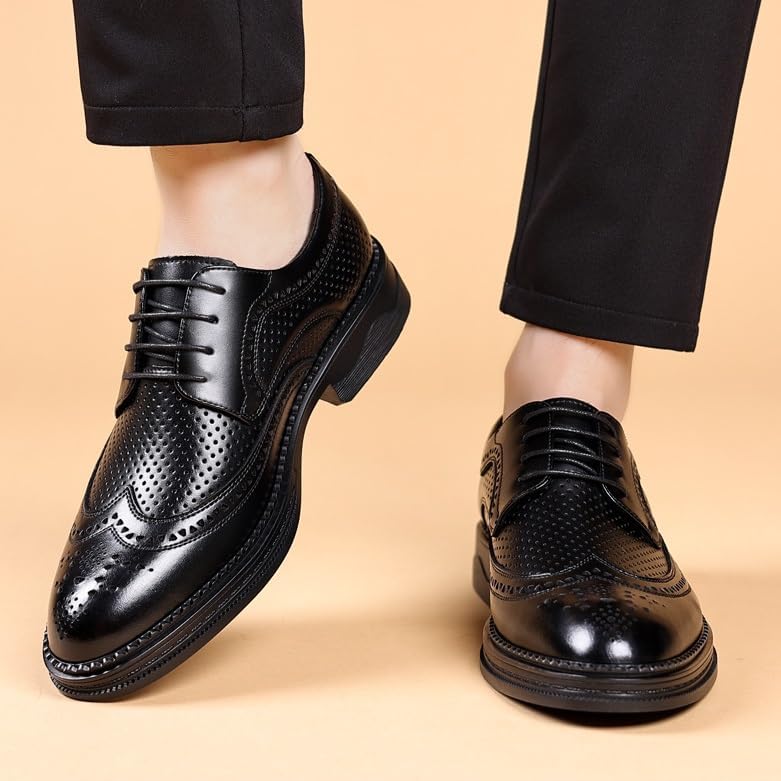 YZABEL Men's Patent Leather Pointed Toe Lace-Up Oxfords Shoes, Summer Breathable Hollow Business Casual Shoes, Rubber Non-Slip for Formal Business Wedding2