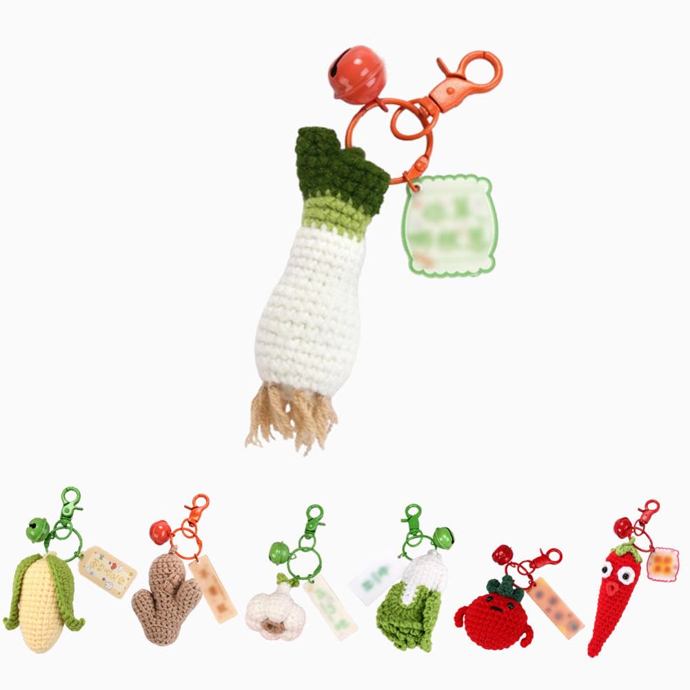 Hoepavy Unisex Scallion Car Keyring,Key Rings Women,Cute Keyring,Crochet Keychain, Ginger Garlic Keychain Backpack Pendant