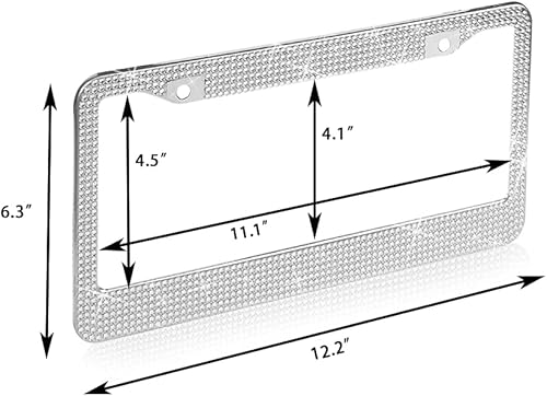 Miniatura 6 de Paquete de 2 marcos de matrícula con brillantes, hechos a mano con diamantes de imitación de acero inoxidable de alta calidad, 14 facetas, cristal