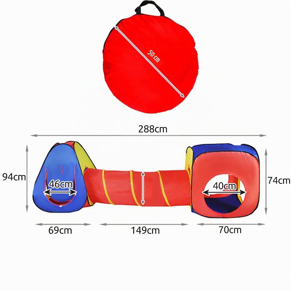 KRUZZEL Tienda de campaña de juego 3 en 1, tipi con túnel y casa de juegos para bebés, tienda de campaña para juegos emergentes, interior y exterior, bolsa de transporte, incluye