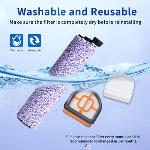 Image of 9 Pack Replacement Roller Brush and Foam Filters Kit Compatible with Shark WD101,AW302,WD201, WD161 WD261 AW261 Hydrovac XL 3-in-1 Vacuum Cleaner, Cordless Pro XL Vacuum Accessories
