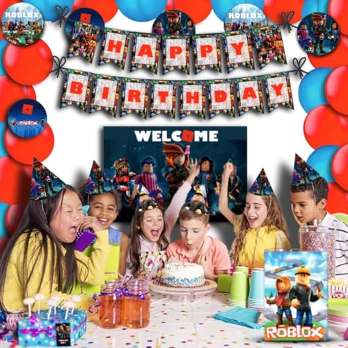 Image of PRETTY UR PARTY Video Game Party Decorations Kit - 80 pcs Includes Banner Balloons ThankYou Centerpiece Danglers, Gaming Party Decorations Items, Birthday Decor, DIY Kit Pack for kids Teens, Gamers