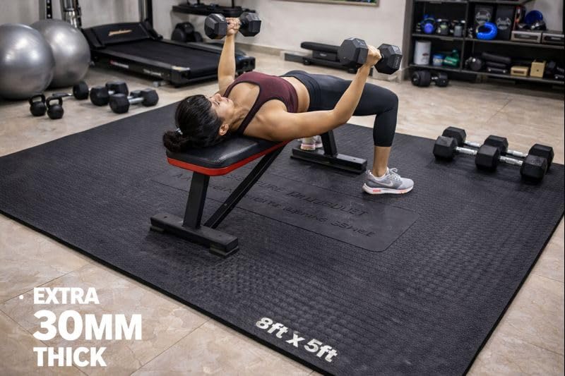Image of IRONVOLT by Dhara FloorMax Heavy Duty Gym Flooring Mat 8x5 Ft | 30mm Thick EVA Rubber Exercise Mat for Treadmill, Powerlifting & Dumbbell Zone | Anti-Skid, Impact Resistant, Noise Control | Black